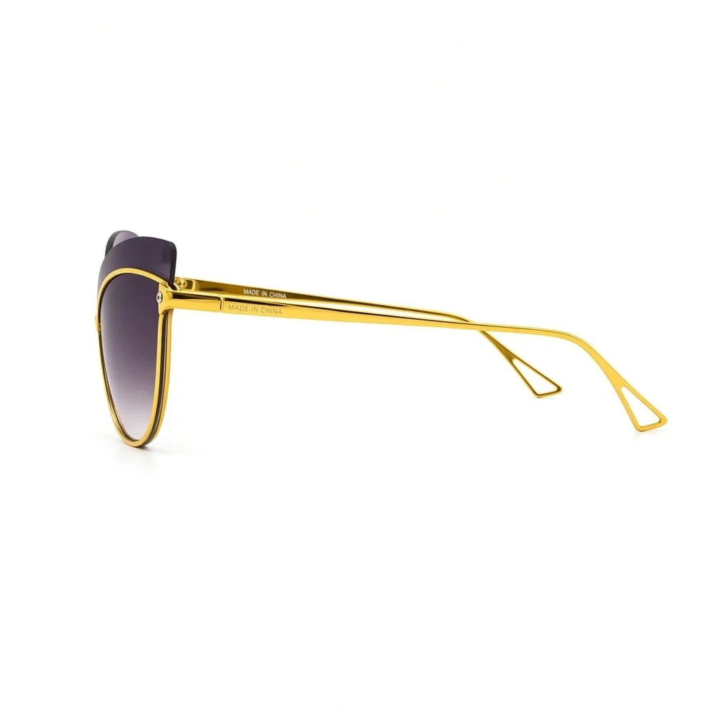 Gold Oversized Cat Eye Sunglasses Black Gradient Betty Style Wing Metal Frame